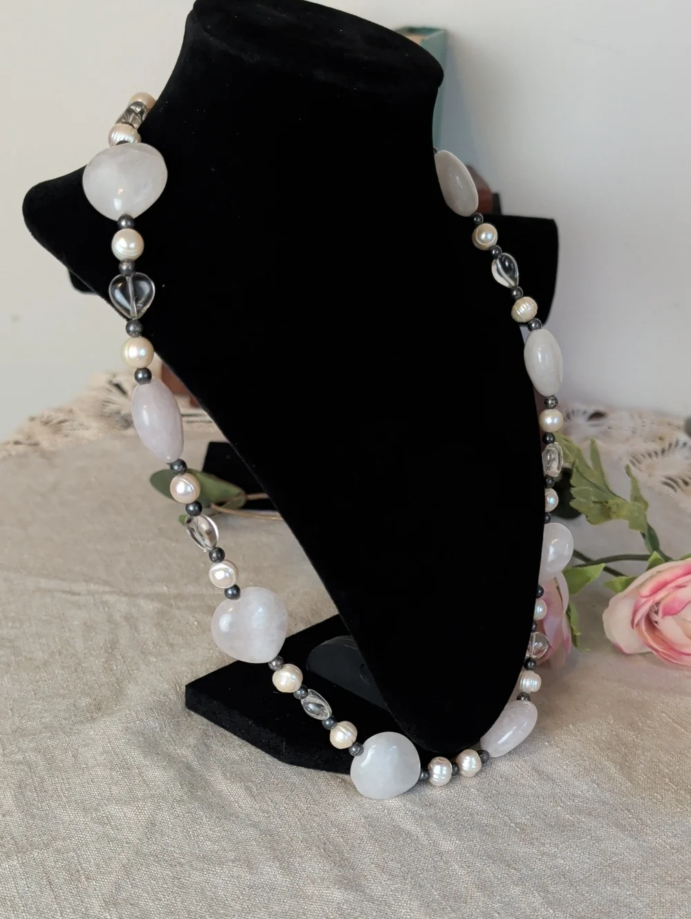 925 Sterling Silver Freshwater Pearl & Natural Gemstone Necklace Artisan